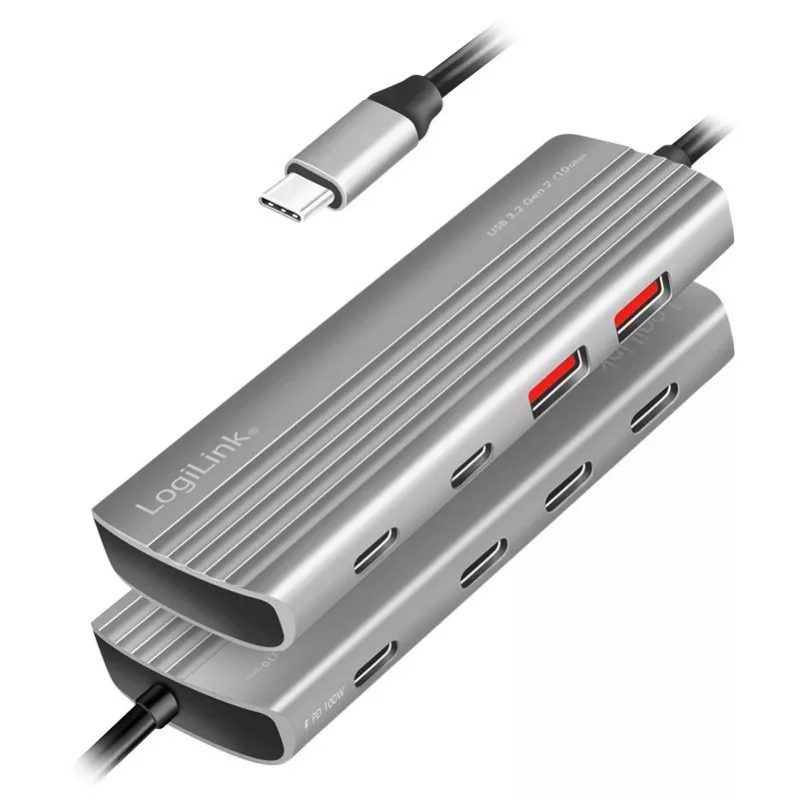 LogiLink USB 3.2 Gen2 Hub 7+1-port 2x USB-A 5x USB-C PD 100W aluminum
