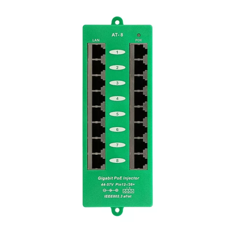 Extralink Gigabit PoE Injector 8 Port Active, 8 ports Gigabit 802.3at/af, Mode A