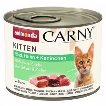 Wet cat food animonda Carny BEEF CHICKEN RABBIT 200 g can — junior, 10.5% protein, 6.3% fat, 80% moisture