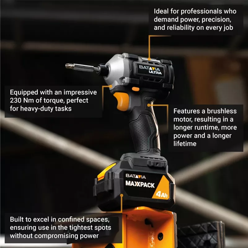 Cordless Brushless Impact Driver Batavia B.V. 18V 230 Nm — tool only (no battery/charger)