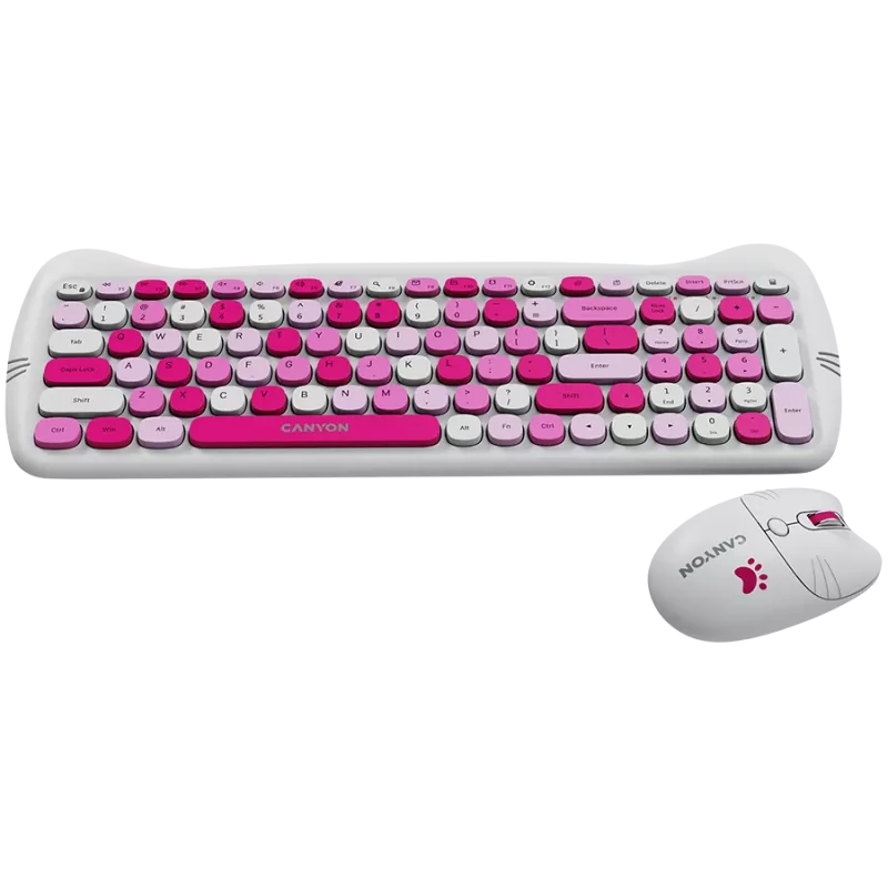 Wireless Keyboard and Mouse Set CANYON HSET-W6 Pink Kitty Edition