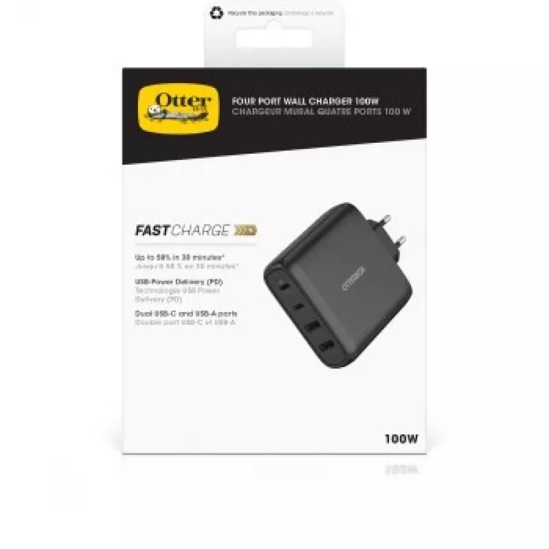 Wall charger OTTERBOX 78-81343 100W GaN with 2× USB-C and 2× USB-A ports