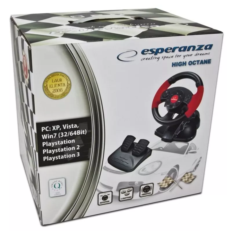 Steering wheel ESPERANZA EG103 gaming controller — PC/PS2/PS3, 13 buttons, vibration, accelerometer, black/red