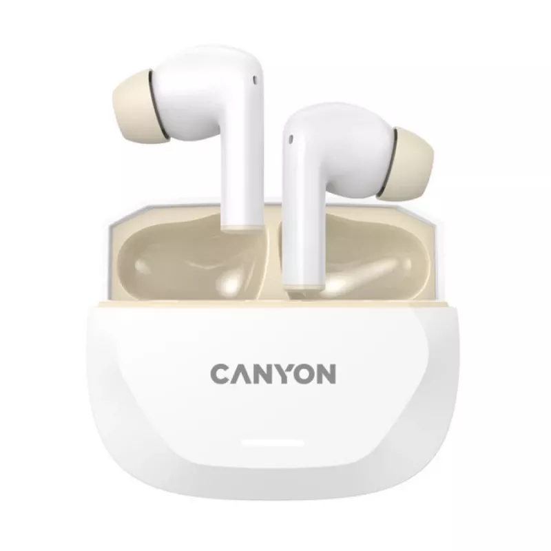 Headphones CANYON HEXAGON 7 TWS ANC+ENC Wireless Charge White Beige