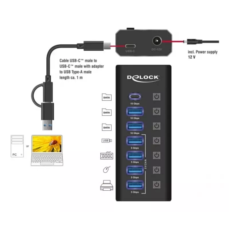 DeLOCK 64326 interface hub USB 3.2 Gen 2 (3.1 Gen 2) Type-C 10000 Mbit/s Black