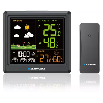 Weather station BLAUPUNKT WS25BK — indoor/outdoor temperature and humidity monitor, black, 1 sensor, LCD display