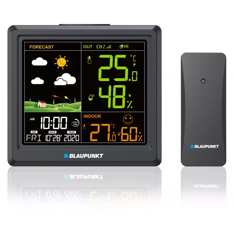 Weather station BLAUPUNKT WS25BK — indoor/outdoor temperature and humidity monitor, black, 1 sensor, LCD display