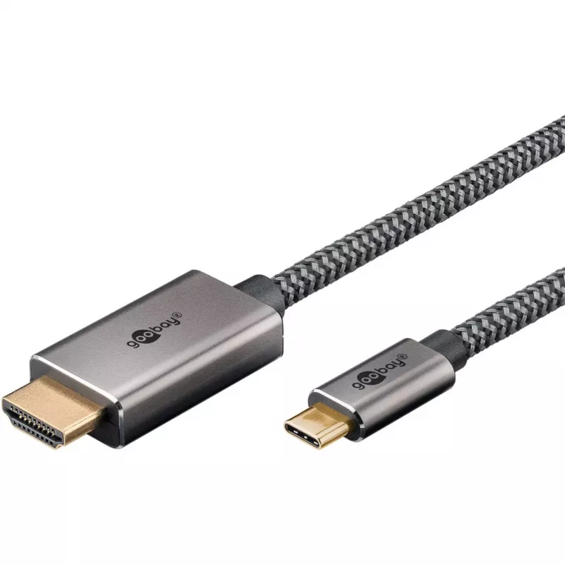 USB Braided Adapter Cable, USB-C Plug > HDMI Plug, 4K / 60Hz (black/Silver, 2 Meter)