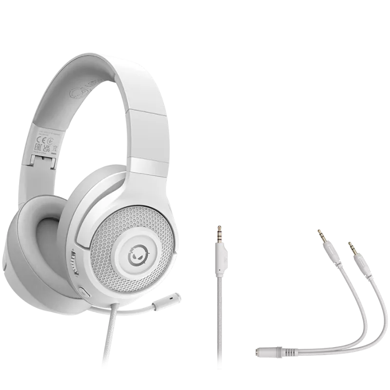 LORGAR Noah 101, Gaming headset with microphone, 3.5mm jack connection, cable length 2m, foldable design, PU leather ear pads, size: 185*195*80mm, 0.245kg, white