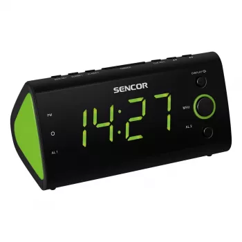 Clock radio SENCOR SRC 170GN — FM clock radio with dual alarm, 1.2 inch LED display, indoor temperature, snooze (black)