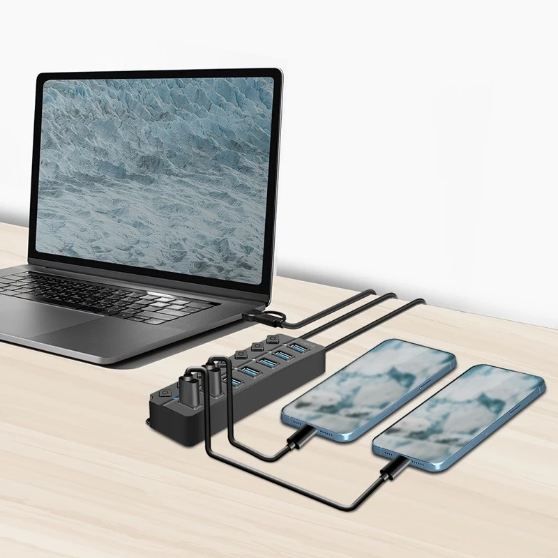 USB3.2 Gen1 hub, 7 port on/off switch black