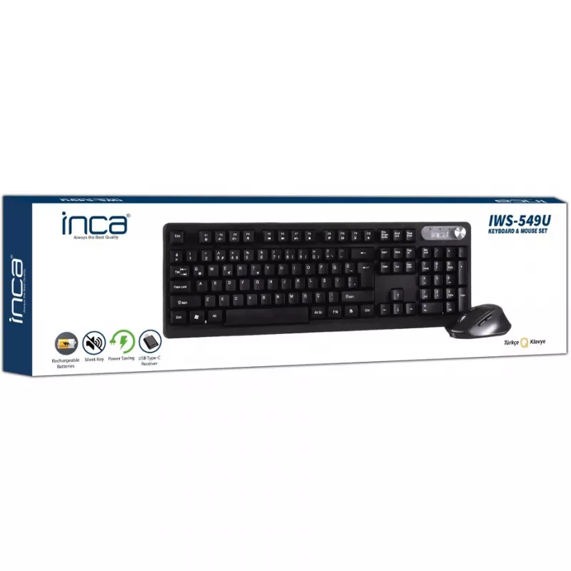 Inca IWS-549U Keyboard Mouse included Office RF Wireless USB QWERTY Turkish Black