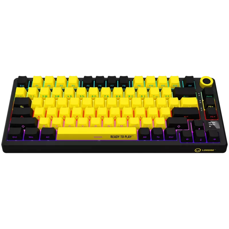 Wireless mechanical gaming keyboard LORGAR KBP7075W — Black/Yellow, EN layout