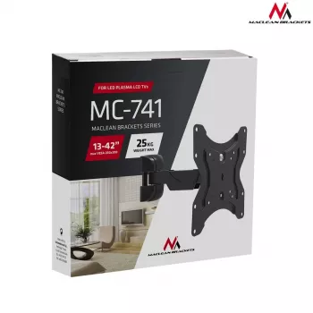 Wall TV mount MACLEAN MC-741 for 33–106.7 cm (13 inch–42 inch) screens, VESA 75x75–200x200, max load 25 kg, black