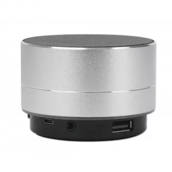 Manhattan Metallic Bluetooth Speaker, Splashproof, Range 10m, microSD card reader, Aux 3.5mm connector, USB-A charging cable included (5V charging), Silver, Three Years Warranty