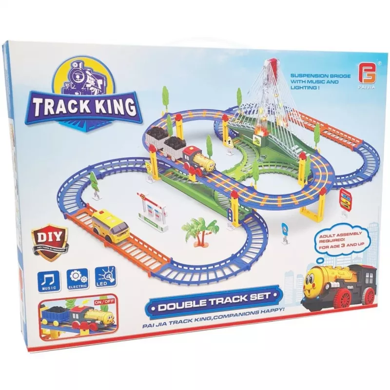 Electric Train Track King Extralink Kids, with Locomotive and Battery-Powered Car