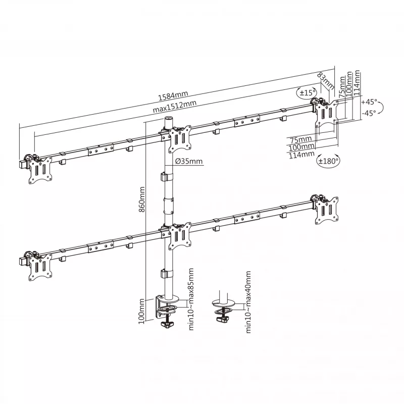 LCD mount SBOX LCD-352/6-2 for 17–32 inch displays, 7×7 kg, VESA 100×100