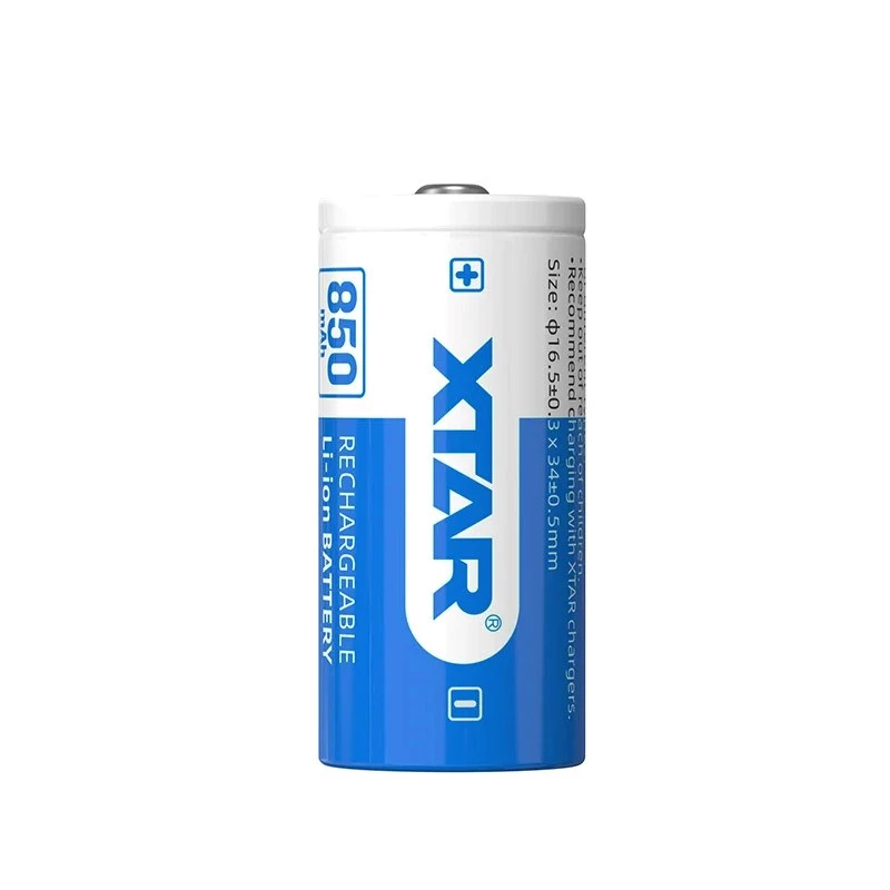 Rechargeable Li-ion battery XTAR 16340 3.7V 850mAh — 34 mm × 16.5 mm, 1 pc