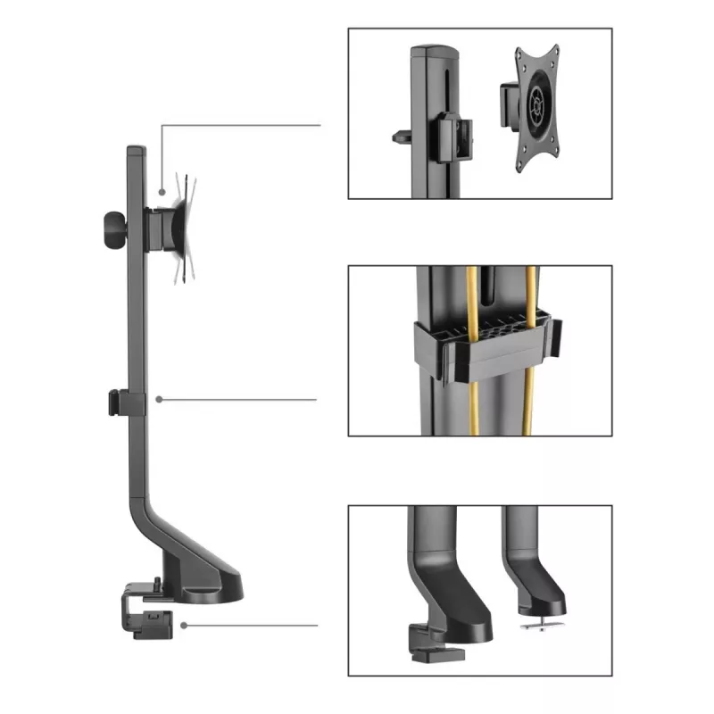 Maclean MC-853 for 1 Monitor Screen Mount Desk Mount with Computer Desk Bracket 17 to 32VESA 75x75 100x100 to 8kg (for 1 Screen)