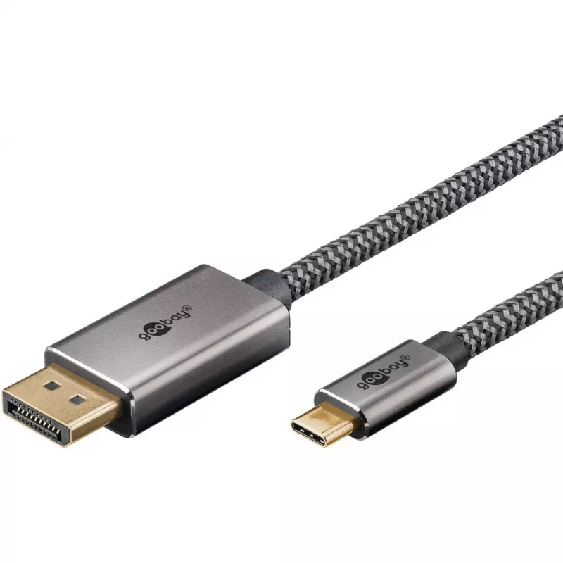 USB Adapter Cable, USB-C Plug > DisplayPort Plug, 4K 60Hz (black/Silver, 2 Meter, Braided Cable)