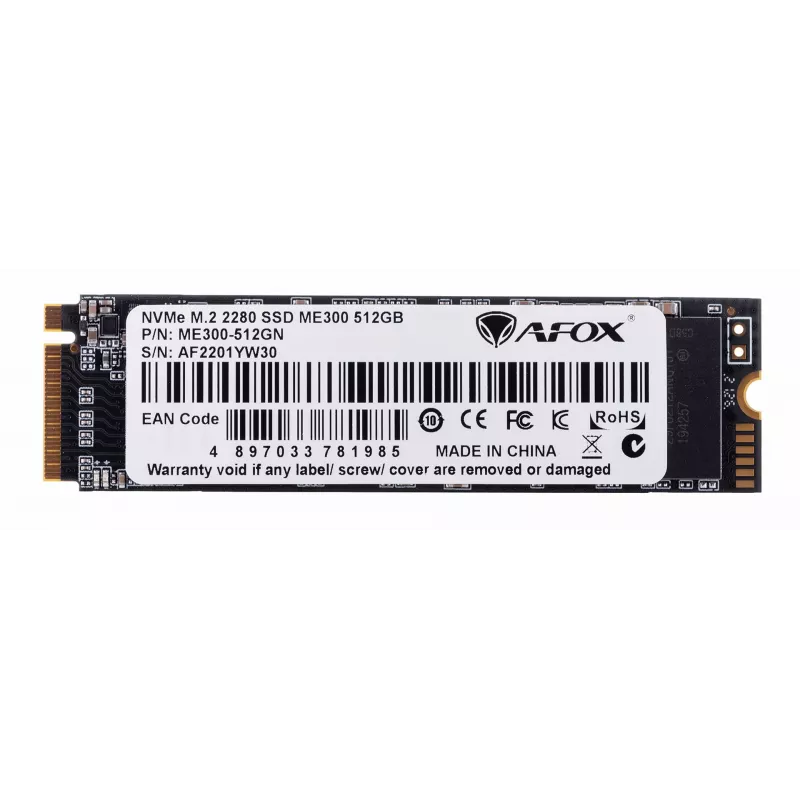 SSD M.2 AFOX ME300-512GN 512 GB PCIe NVMe TLC, read 2000 MB/s, write 1600 MB/s