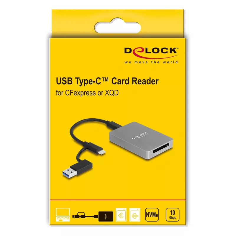 DeLOCK USB Type-C Card Reader CFexpress XQD Aluminium Grey 10000 Mbit/s