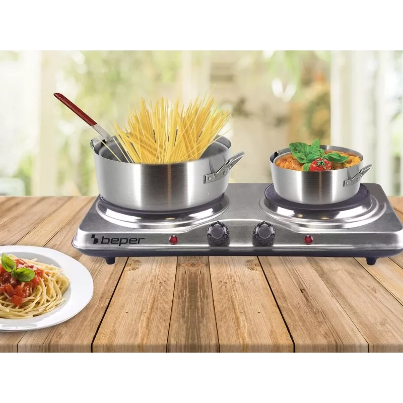 Beper 90.825 Stainless Steel Cooking Surface, 2 Zones, Manual Control
