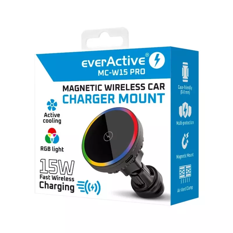 Car holder charger everActive MC-W15 PRO 15W — wireless charging car mount