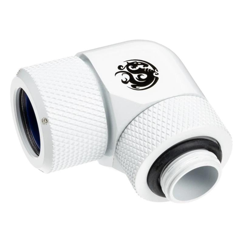 Fitting BitsPower BP-DWE90RMLA14 — brass 90° rotary fitting, diameter 1.4 cm, white