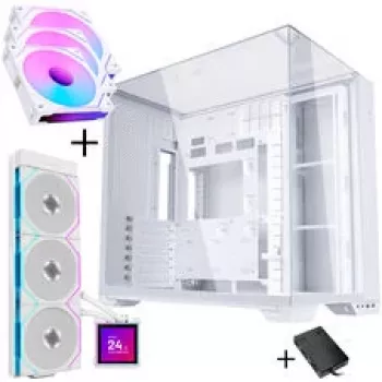 Lian Li O11 Vision Compact - White + 3x UNI FAN SL-INF 120 ARGB Reverse Blade Fan - 120mm + HydroShift II LCD-S 360TL AiO-Liquid Cooling, 360mm