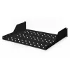 Digitus | 2U Fixed Shelf for Racks | DN-19 TRAY-2-SW | Black | Perfect for storage of components which are not 483 mm (19”) suitable. Slim design which takes space of 2 height units. Easy and quick to mount or dismount. Dimensions 88x482x349 mm, up to 25 kg