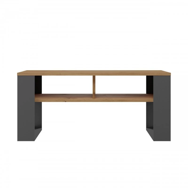 Coffee table top e shop Modern 90×58×50 cm, anthracite frame, Artisan oak shelves, matte