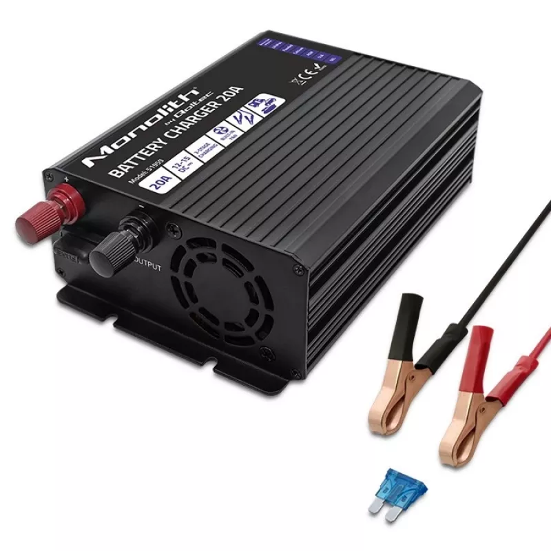 Charger QOLTEC Monolith 20A 12V for LiFePO4, AGM, GEL, SLA batteries