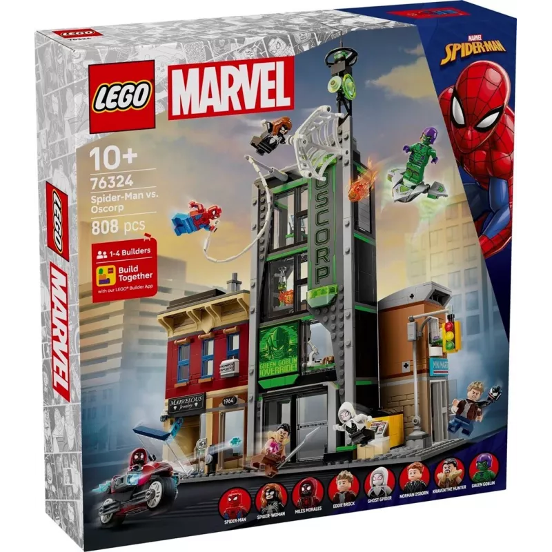 Construction toy LEGO Marvel set 76324 Spider-Man vs. Oscorp, 808 pieces, 8 minifigures, ages 10+