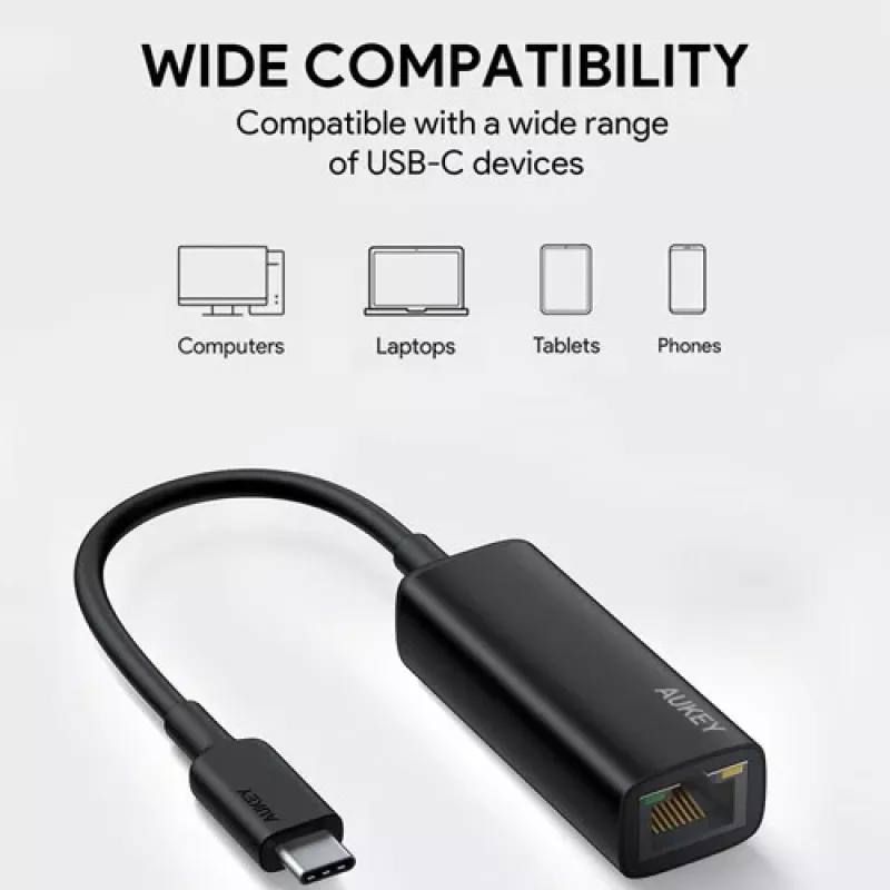 Ethernet Adapter Aukey CB-A30 USB‑C to Gigabit RJ45 10/100/1000 Mbps, USB 3.0, Aluminium, LED indicators