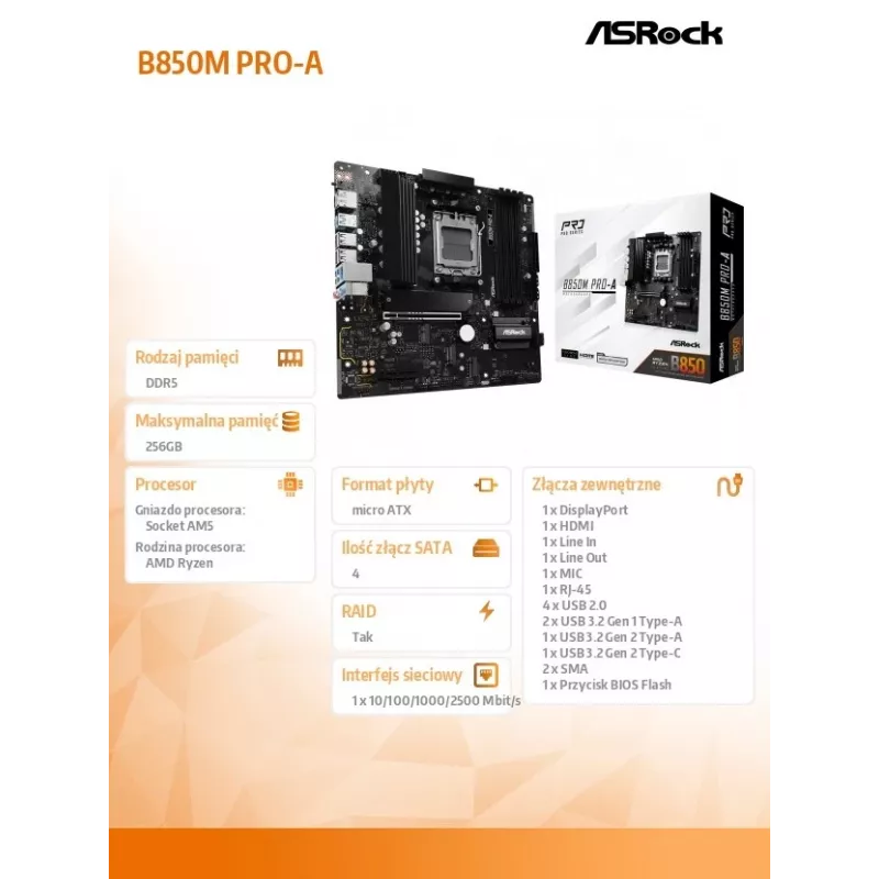 ASRock B850M Pro-A AM5 Micro-ATX Motherboard