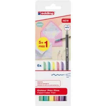 Fine liner pens Edding 1200 pastel set, 6 pieces, felt tip 0.3 mm