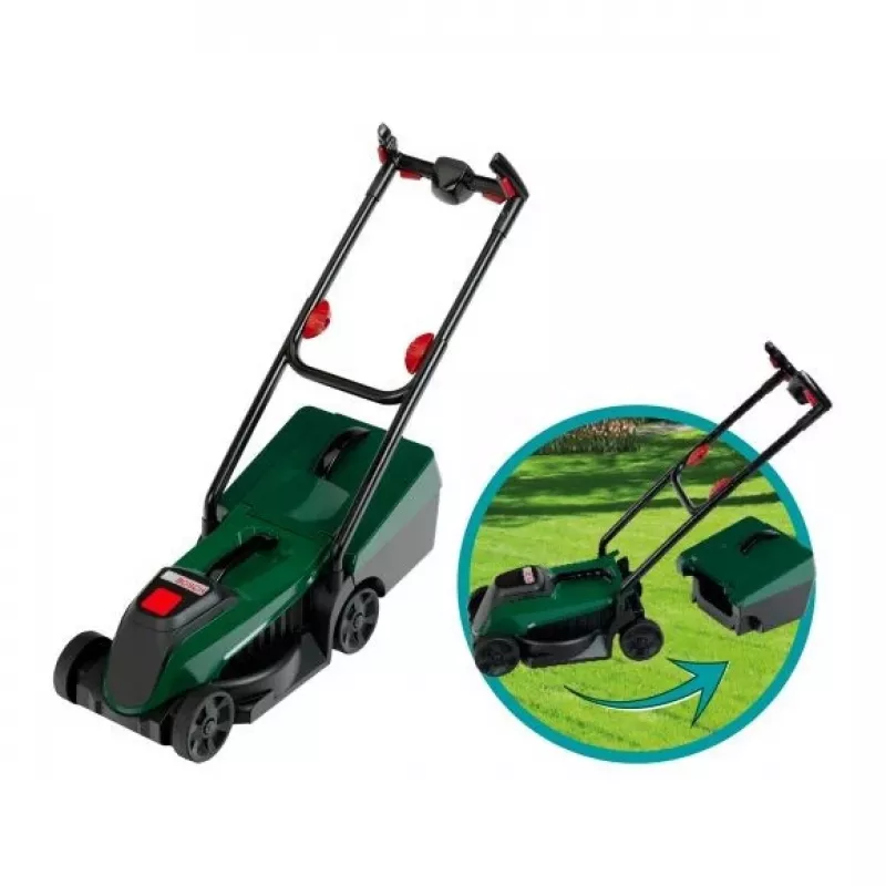 KLEIN 2780 Bosch Rotak Toy Lawn Mower Playset, 32 cm Cutting Width, Red/Black, Realistic Engine Sound, for Ages 3+