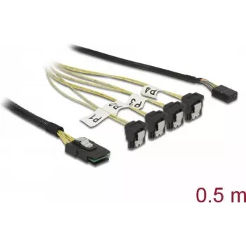 Mini SAS SFF-8087 to 4x SATA 7 Pin Angled Cable 0.5m DeLOCK 85683