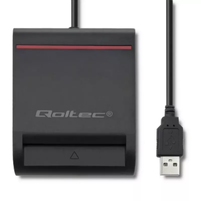 ID card scanner QOLTEC Smart chip ID card scanner — USB, black, 84.5×65×16 mm, 63 g