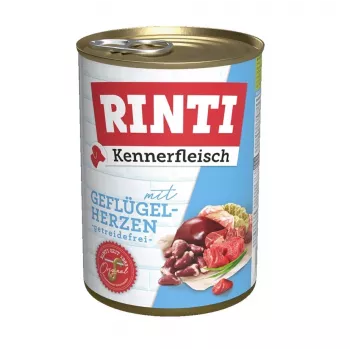 Wet dog food RINTI Kennerfleisch Heart Poultry Adult 400 g, complete feed, 11% protein, 8% fat