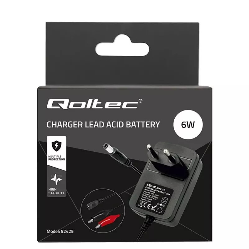 Battery charger QOLTEC Charger AGM GEL STD 6V 1A for 6V lead-acid batteries, AGM and Gel
