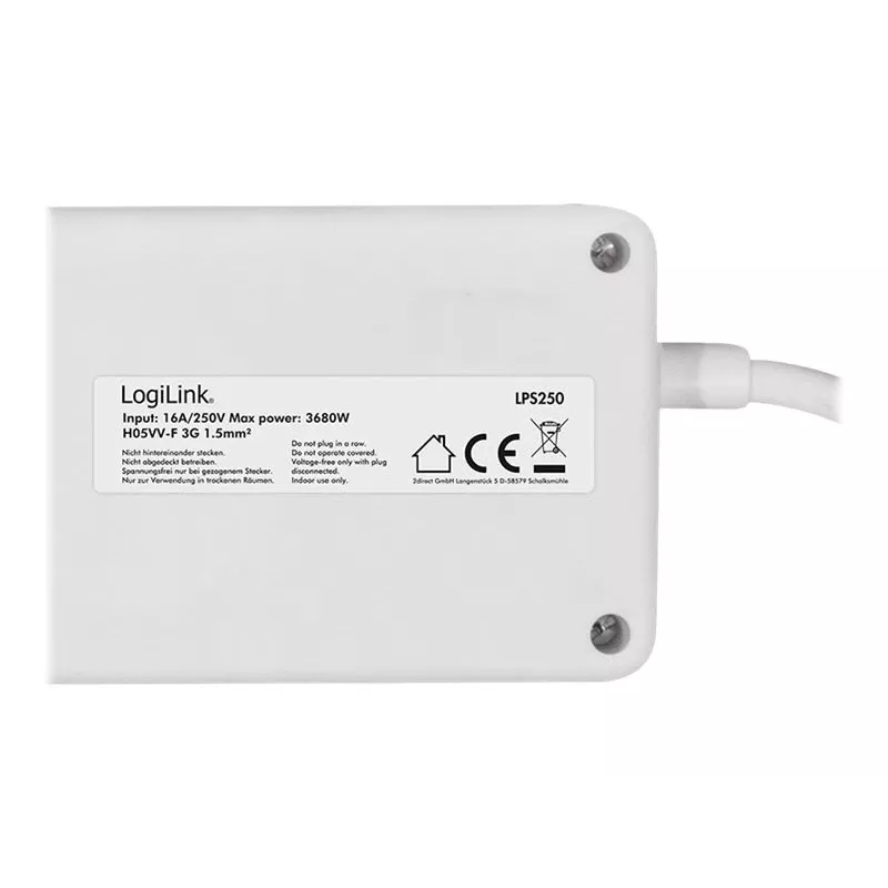 Power Extension LogiLink LPS250 1.5m 6 AC Outlets Indoor White