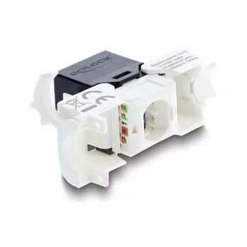 Keystone module RJ45 to LSA Cat.6 UTP with locking clip and cable tie-free — DELOCK 90794, flat black/white, 16.1×30×19.4 mm