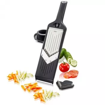 Manual slicer GEFU Julienne VIOLI 2.0 — manual food slicer, 5 cutting positions, 1–5 mm, stainless steel blades, ABS/stainless housing, black