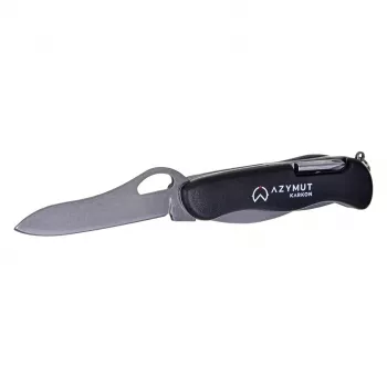 Pocket knife AZYMUT HK20018 — full-size multi-tool, 9 tools, 420J2/3CR13 stainless steel, folded 11 cm, 146 g, leather holster, key ring