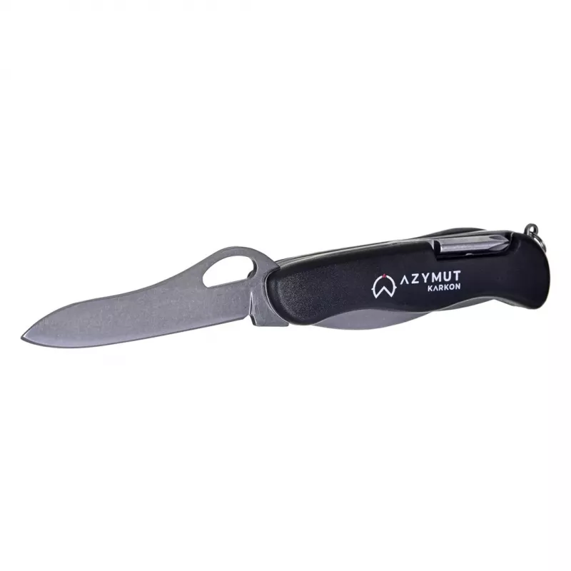 Pocket knife AZYMUT HK20018 — full-size multi-tool, 9 tools, 420J2/3CR13 stainless steel, folded 11 cm, 146 g, leather holster, key ring