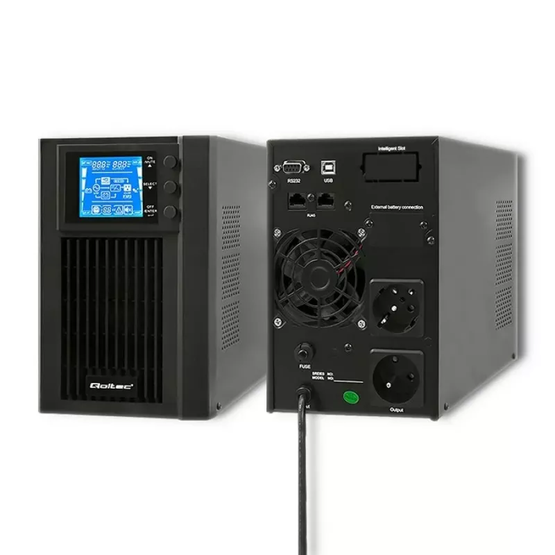 Qoltec 53042 uninterruptible power supply (UPS) Double-conversion (Online) 1 kVA 800 W 2 AC outlet(s)