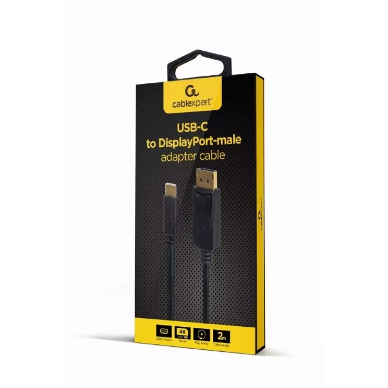 USB graphics adapter Gembird A-CM-DPM-01 with USB-C, supports up to 3840×2160, USB 2.0 / 3.2 Gen 2, black, 2 m cable