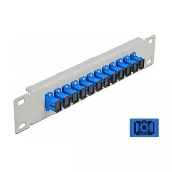 Fiber Optic Patch Panel DeLOCK 10 inch 12 Port SC Simplex Blue 1U Grey